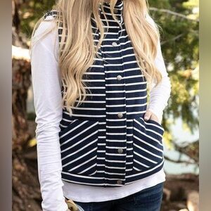 Grace & Lace Knit Puffer Vest Navy White Striped Size XXS